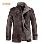 Retro PU Leather Jackets Men's Winter Warm Thick Coats Men Windproof Outerwear Casual Slim Buttons Up Lined Jacket Plus Size 4XL