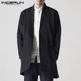 Autumn Chinese Style Men's Jackets Coat Cardigan Coat Long Jackets Vintage Windbreaker Hombre Black Trench Outwears Men Clothes