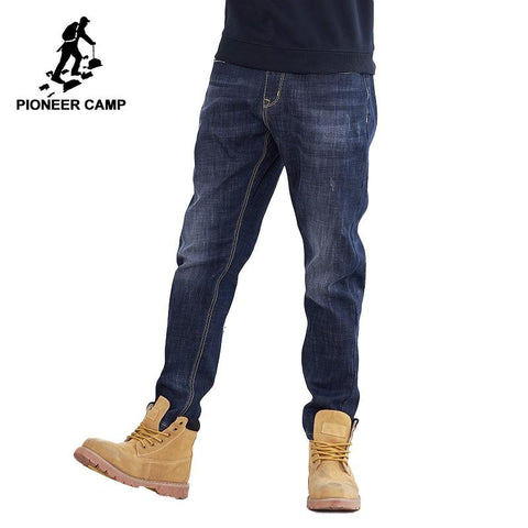 Pioneer Camp thick fleece warm jean men brand clothing autumn winter black denim pants male quality solid trousers ANZ710001