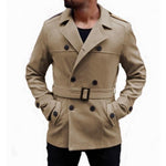 Warm Winter British Outwear Men's Trench Long Coats Wool Coat Turn-Down Collar Double Breasted Slim Fit Fashion Jackets Male