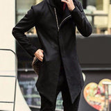 British Style Fashion Men Jacket Long Stand Collar Zipper Coat Irregular Hem Coat Windbreaker Autumn Winter Clothes Outwear