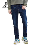 Pioneer camp new winter fleece men brand clothing thick warm solid jeans pants men male quality straight trousers blue ANZ803162