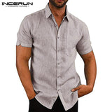 Plain Tee Men Dress Casual Shirts Short Sleeve Tops Male Shirts Button Down Lapel Collar Chemise Camisa Hombre Men Clothing