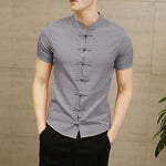 Stylish Plain Mens Shirts Chinese Male Clothing Summer Tee Tops Dress Short Sleeve Slim Fit Button Down Camisa Chemise Masculina