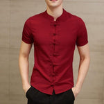 Stylish Plain Mens Shirts Chinese Male Clothing Summer Tee Tops Dress Short Sleeve Slim Fit Button Down Camisa Chemise Masculina