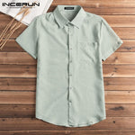 Plain Tee Men Dress Casual Shirts Short Sleeve Tops Male Shirts Button Down Lapel Collar Chemise Camisa Hombre Men Clothing