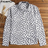 Casual Social Shirt Streetwear Men Shirt Dress Slim Fit Floral Long Sleeve Lapel Neck Vacation Beach Tee Hawaiian Camisa Hombre