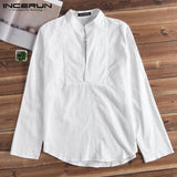 Fashion Autumn Long Sleeve Mens Shirts Dress Cotton White Shirt V Nevk Slim Fit Splicing Fashion Camisa Chemise Male Clothing