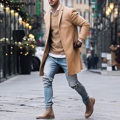 Fashion Winter Men's Trench Long Jackets Coats Overcoat Classic Jackets Solid Slim Fit Outwear Hombre Men Clothes Khaki Hombre