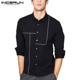 INCERUN Men Tops Casual Social Shirts Long Sleeve Solid Lapel Button Down Slim Fit Dress Shirts Autumn Masculina Fashion Clothes