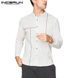 INCERUN Men Tops Casual Social Shirts Long Sleeve Solid Lapel Button Down Slim Fit Dress Shirts Autumn Masculina Fashion Clothes