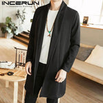 INCERUN 2019 Vintage Trench Coat Men Mens Jackets Autumn Turn Down Collar Long Cardigan Open Stitch Split Hem Hombre Cloak 3XL