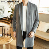 INCERUN 2019 Vintage Trench Coat Men Mens Jackets Autumn Turn Down Collar Long Cardigan Open Stitch Split Hem Hombre Cloak 3XL