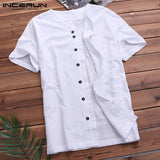 2019 Summer Tee Beach Men Casual Shirts Vacation Cotton Shirt Short Sleeve V Neck Button Down Fashion Men Clothes Camisa Chemise