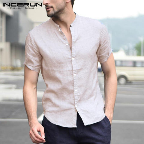 NEW Man Tops 2019 Plain Shirt Social Summer Tee Men Shirts Dress Short Sleeve Casual Slim Button Blouse Chemise Camisa Hombre